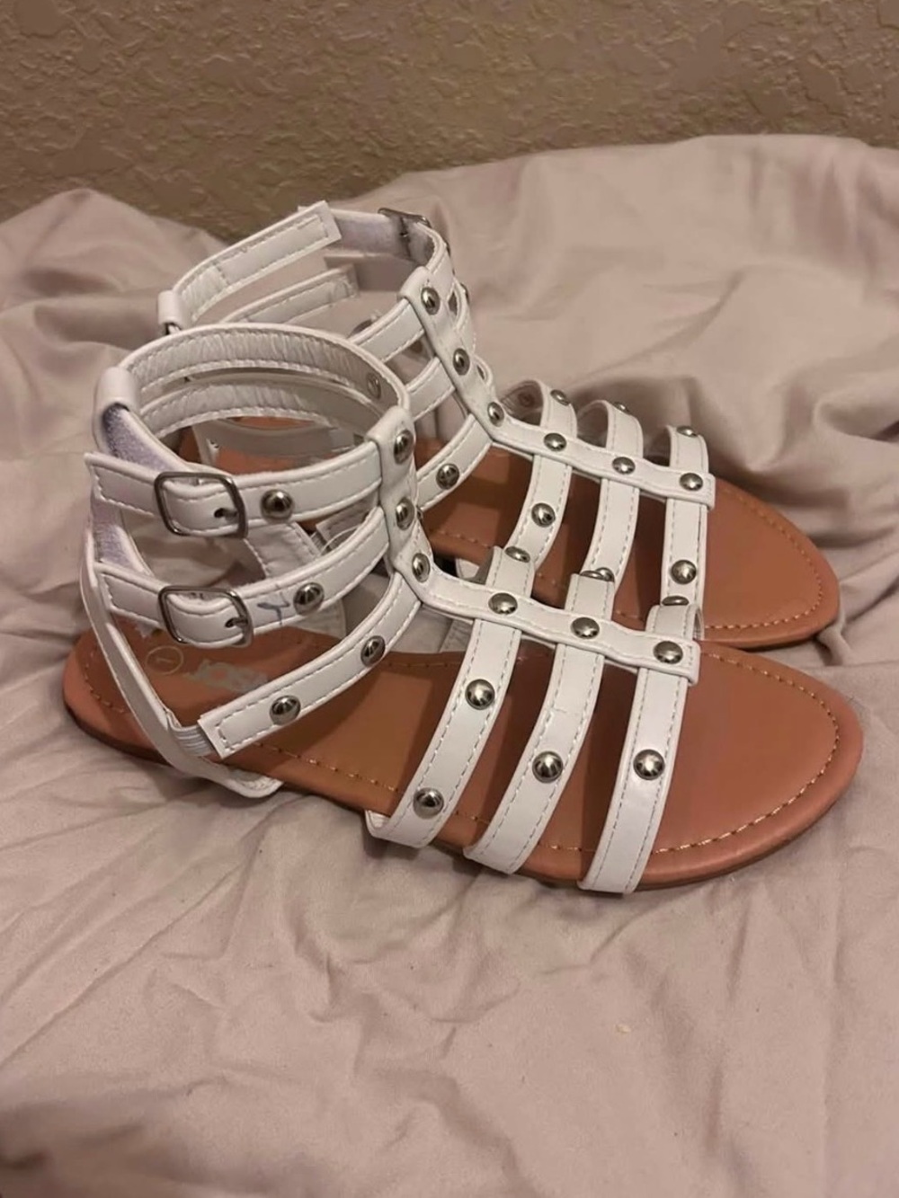 White Studded Gladiator Sandals - Women